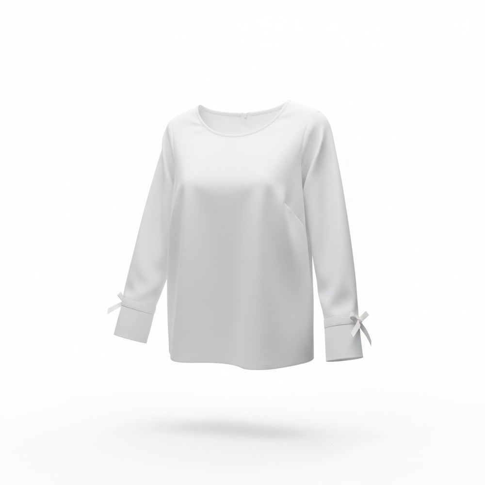 Talbots White Long Sleeve Top Tunic Button Accent Tie Sleeves Preppy Coastal MP